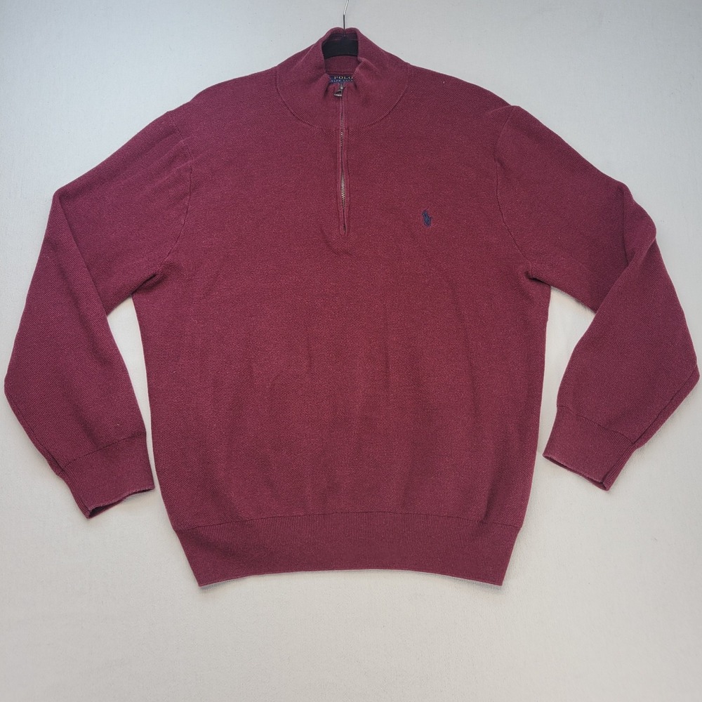 Polo Ralph Lauren Sweater Mens 2XL Burgundy 1/4 Zip Pima Cotton Mock Neck